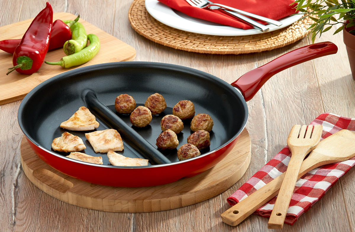 3-in-1 Nonstick Pan Divided Grill Frying Pan, Heat Resistant