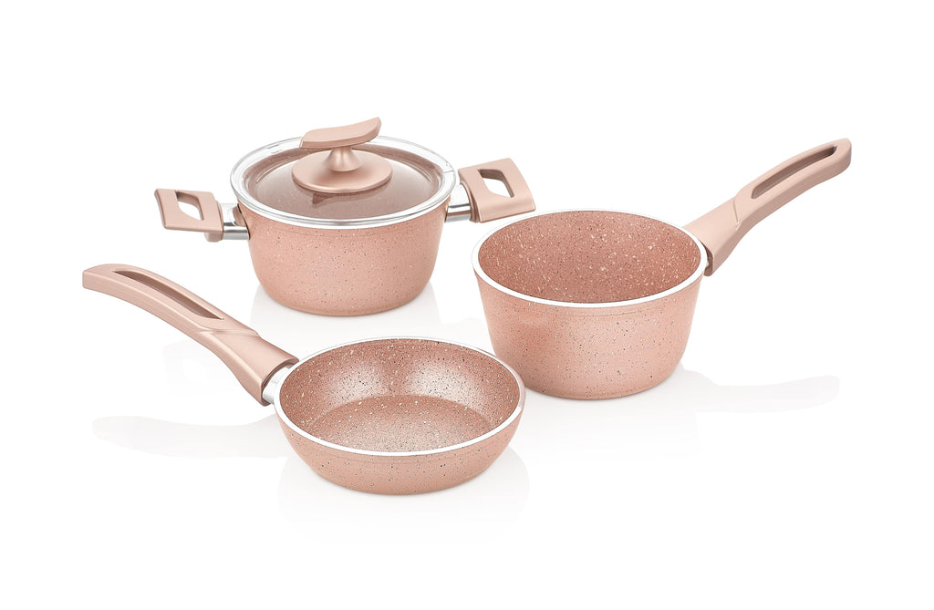 Elegant 7-Piece Granite Cookware Set in Rose Gold - Black Gold Non-Stick  Pots